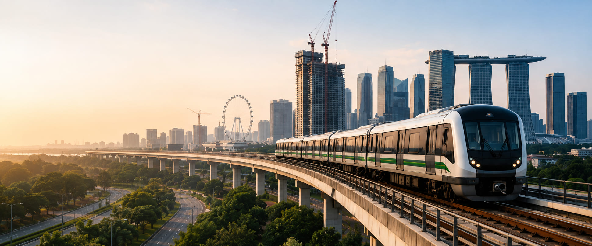 Singapore Skyline with MRT Train